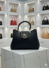 MANGOLIA ELEGANT BLACK LEATHER TOP-HANDLE TOTE LADIES BAG